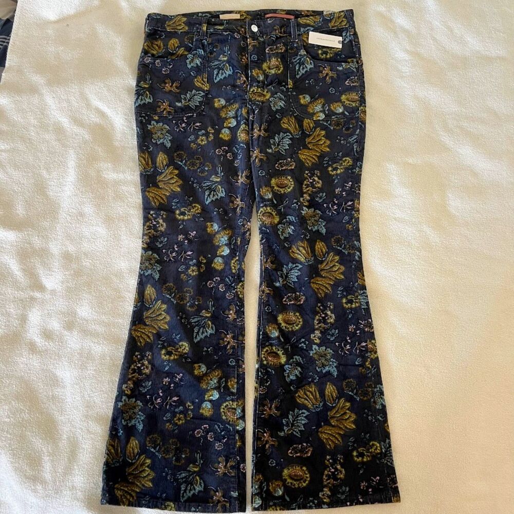 NWT Pilcro Icon Flare Printed Corduroy Trousers Floralcore Dark Academia Size 34